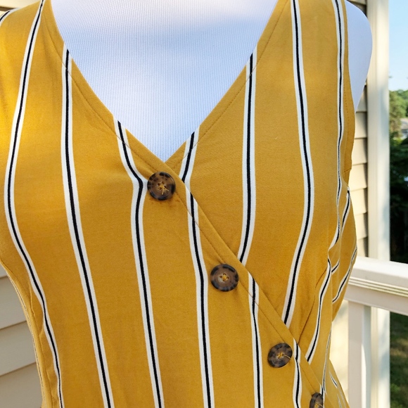 NWOT Yellow Planet Gold Striped Midi Dress - Picture 3 of 7